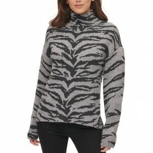 DKNY Women's Zebra Print Turtleneck Sweater Size XL